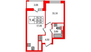 Квартира в ЖК Стрижи в Невском 2, 1 комнатная, 35.3 м², 4 этаж