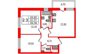 Квартира в ЖК Стрижи в Невском 2, 2 комнатная, 51.77 м², 10 этаж