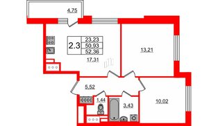 Квартира в ЖК Стрижи в Невском 2, 2 комнатная, 50.93 м², 3 этаж