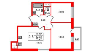 Квартира в ЖК Стрижи в Невском 2, 2 комнатная, 52.03 м², 9 этаж