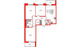 Квартира в ЖК Стрижи в Невском 2, 3 комнатная, 76.52 м², 3 этаж