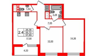 Квартира в ЖК Стрижи в Невском 2, 2 комнатная, 55.72 м², 8 этаж