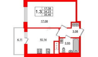 Квартира в ЖК Стрижи в Невском 2, 1 комнатная, 34.23 м², 4 этаж
