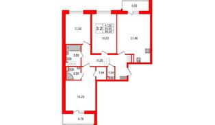 Квартира в ЖК Стрижи в Невском 2, 3 комнатная, 83.69 м², 7 этаж