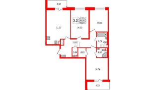 Квартира в ЖК Стрижи в Невском 2, 3 комнатная, 84.14 м², 6 этаж