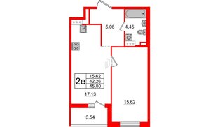 Квартира в ЖК «Черная Речка», 1 комнатная, 42.26 м², 2 этаж