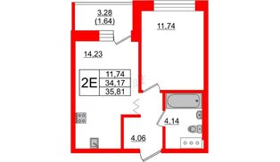 Квартира в ЖК Квартал Уютный, 1 комнатная, 35.81 м², 2 этаж