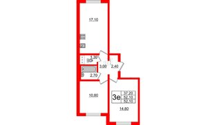 Квартира в ЖК 'Цветной город', 2 комнатная, 51.8 м², 14 этаж