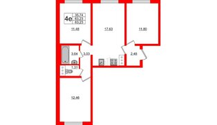 Квартира в ЖК 'Цветной город', 3 комнатная, 63.2 м², 11 этаж