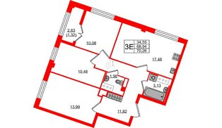 Квартира в ЖК Neva Residence, 3 комнатная, 70.26 м², 7 этаж