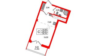 Квартира в ЖК Neva Residence, студия, 30.79 м², 7 этаж