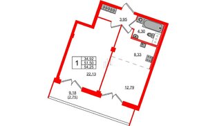 Квартира в ЖК Neva Residence, 1 комнатная, 54.7 м², 7 этаж