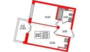 Квартира в ЖК Neva Residence, 1 комнатная, 35.4 м², 7 этаж