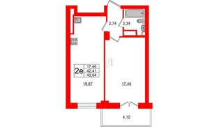 Квартира в ЖК Neva Residence, 1 комнатная, 44.2 м², 7 этаж