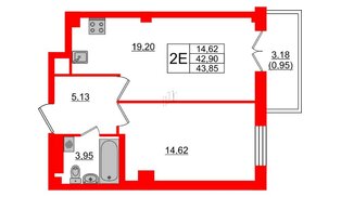 Квартира в ЖК Neva Residence, 1 комнатная, 44 м², 6 этаж