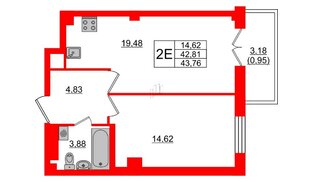 Квартира в ЖК Neva Residence, 1 комнатная, 44.3 м², 8 этаж