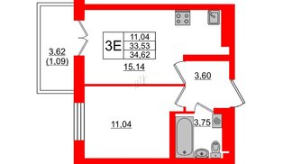 Квартира в ЖК Neva Residence, 1 комнатная, 34.8 м², 7 этаж