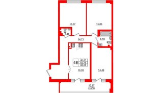 Квартира в ЖК Neva Residence, 3 комнатная, 88.2 м², 7 этаж