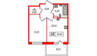 Квартира в ЖК Янила, 1 комнатная, 36.84 м², 3 этаж