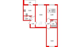 Квартира в ЖК 'Цивилизация', 3 комнатная, 70.7 м², 22 этаж