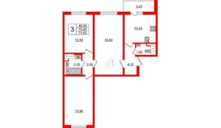 Квартира в ЖК 'Цивилизация', 3 комнатная, 71.6 м², 9 этаж