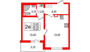Квартира в ЖК 'Цивилизация', 1 комнатная, 35.6 м², 16 этаж