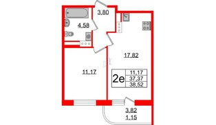 Квартира в ЖК Энфилд, 1 комнатная, 38.52 м², 2 этаж