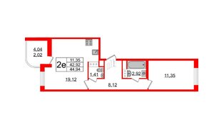 Квартира в ЖК Энфилд, 1 комнатная, 44.94 м², 3 этаж