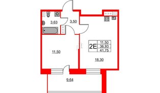 Квартира в ЖК Аквилон Stories, 1 комнатная, 41.75 м², 3 этаж