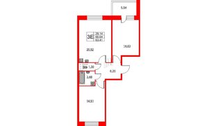 Квартира в ЖК Аквилон Stories, 2 комнатная, 63.41 м², 5 этаж