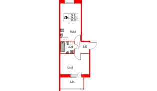 Квартира в ЖК Аквилон Stories, 1 комнатная, 37.9 м², 3 этаж