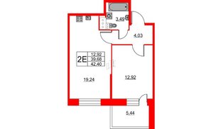 Квартира в ЖК Аквилон Stories, 1 комнатная, 42.4 м², 3 этаж