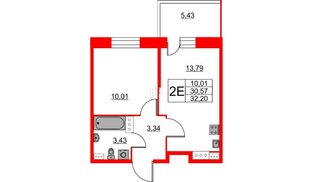 Квартира в ЖК Аквилон Stories, 1 комнатная, 32.2 м², 3 этаж