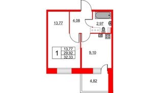 Квартира в ЖК Аквилон Stories, 1 комнатная, 32.33 м², 3 этаж