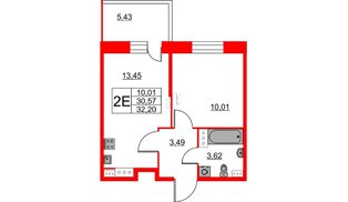 Квартира в ЖК Аквилон Stories, 1 комнатная, 32.2 м², 4 этаж