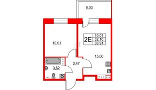 Квартира в ЖК Аквилон Stories, 1 комнатная, 33.91 м², 9 этаж