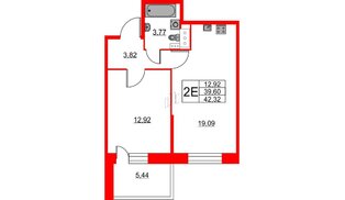 Квартира в ЖК Аквилон Stories, 1 комнатная, 42.32 м², 3 этаж