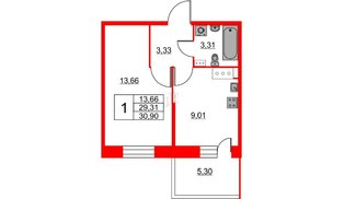Квартира в ЖК Аквилон Stories, 1 комнатная, 30.9 м², 11 этаж