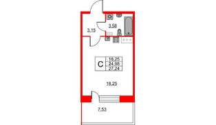 Квартира в ЖК Аквилон Stories, студия, 27.24 м², 4 этаж
