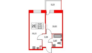 Квартира в ЖК Аквилон Stories, 1 комнатная, 36.2 м², 2 этаж
