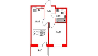 Квартира в ЖК Аквилон Stories, 1 комнатная, 34.57 м², 3 этаж