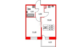 Квартира в ЖК Аквилон Stories, 1 комнатная, 36.18 м², 2 этаж