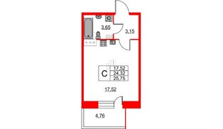 Квартира в ЖК Аквилон Stories, студия, 25.75 м², 3 этаж