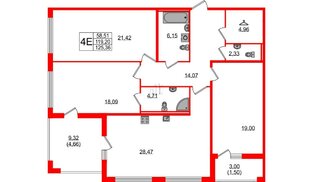 Квартира в ЖК 'Фамилия', 3 комнатная, 125.36 м², 1 этаж
