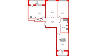 Квартира в ЖК 'Фамилия', 3 комнатная, 109.75 м², 2 этаж