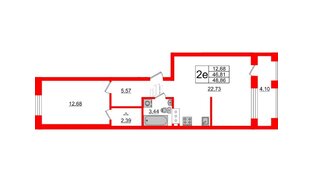 Квартира в ЖК ID Парк Победы, 1 комнатная, 48.86 м², 5 этаж