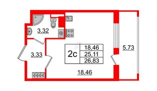 Квартира в ЖК Солнечный город. Резиденции, студия, 24.6 м², 4 этаж