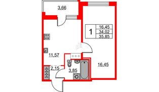 Квартира в ЖК ID Мурино 2, 1 комнатная, 35.85 м², 7 этаж