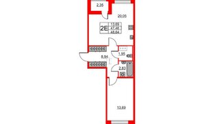 Квартира в ЖК ID Мурино 2, 1 комнатная, 48.64 м², 8 этаж