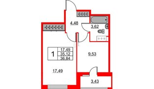 Квартира в ЖК ID Мурино 2, 1 комнатная, 36.84 м², 4 этаж